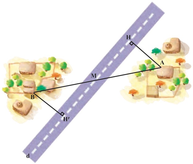 مراحل حل مسئله هندسه صفحه 49 ریاضی نهم - مثال جاده سازی بین دو روستا