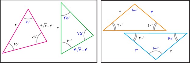 پاسخ سوال 1 فعالیت صفحه 44 ریاضی نهم - هم نهشتی مثلث ها