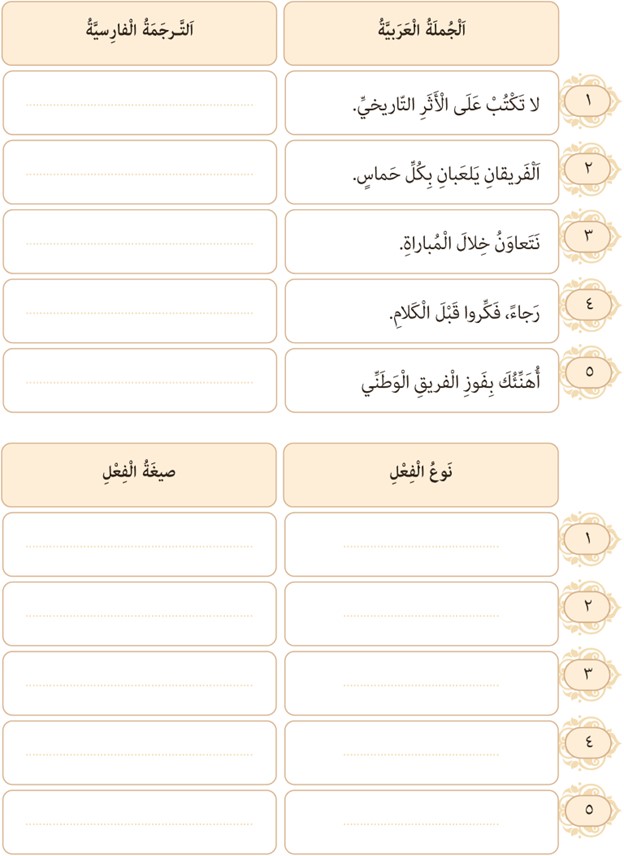 تمرین پنجم صفحه 46 درس سوم عربی پایه دهم رشته انسانی