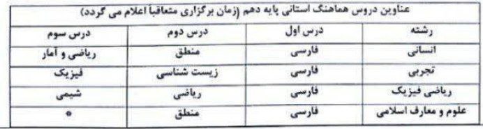 برنامه امتحانات دروس هماهنگ پایه دهم استان خوزستان در خرداد ۱۴۰۴